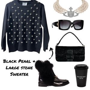 LIV Black Pearl & Large Stone Sweater